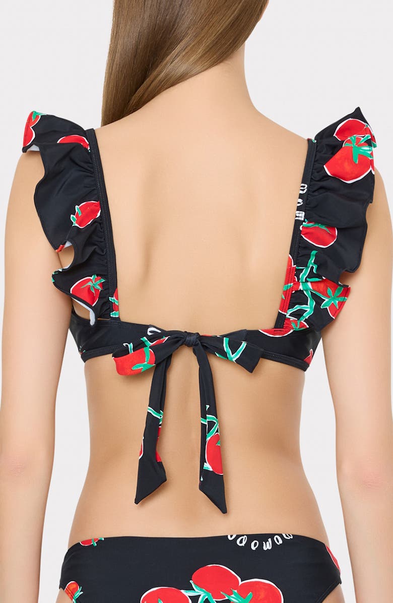 Milly Pomodoro Ruffle Bikini Top, Alternate, color, Black/ Red