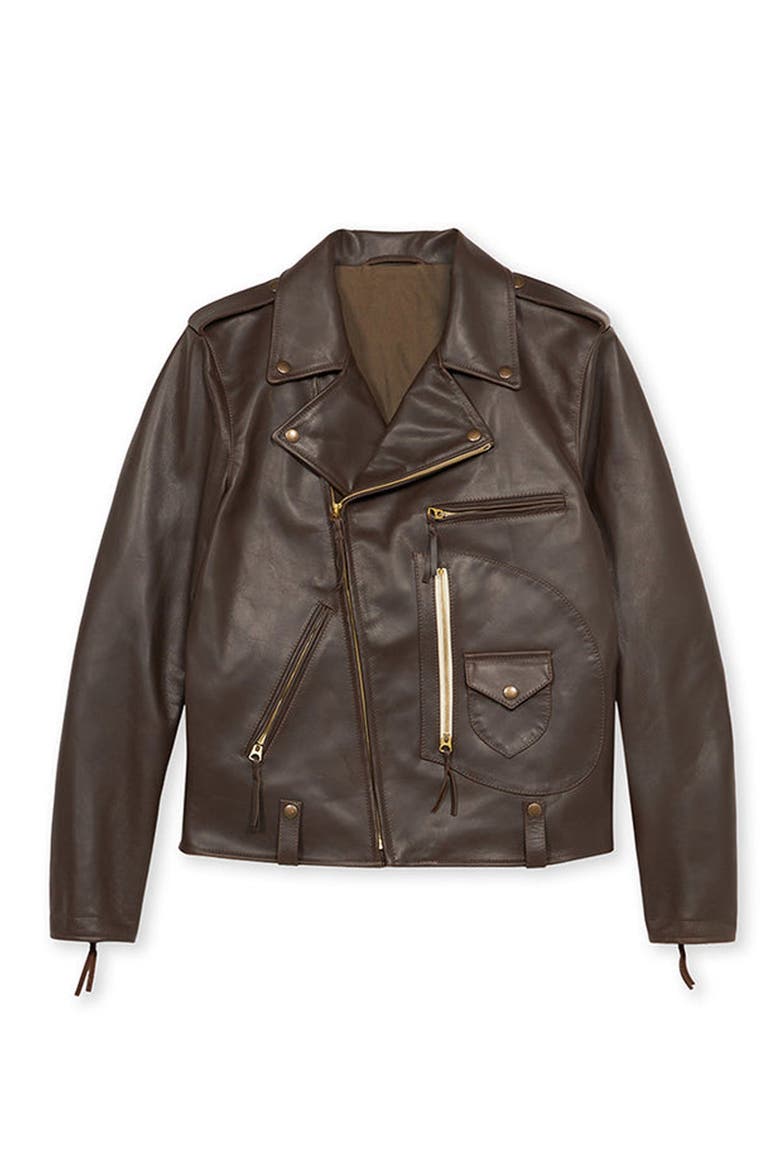 Biker Leather Jacket, Main, color, Brown