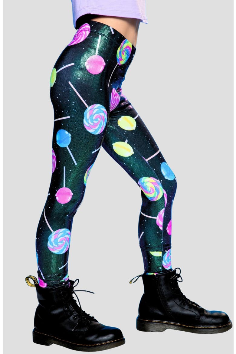 Kids' Glitter Shine Leggings, Alternate, color, BLK LOLLIPOPS