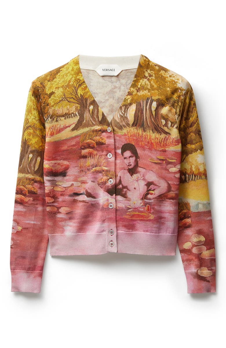 Versace The Naturist Print Silk Cardigan, Alternate, color, Multicolor