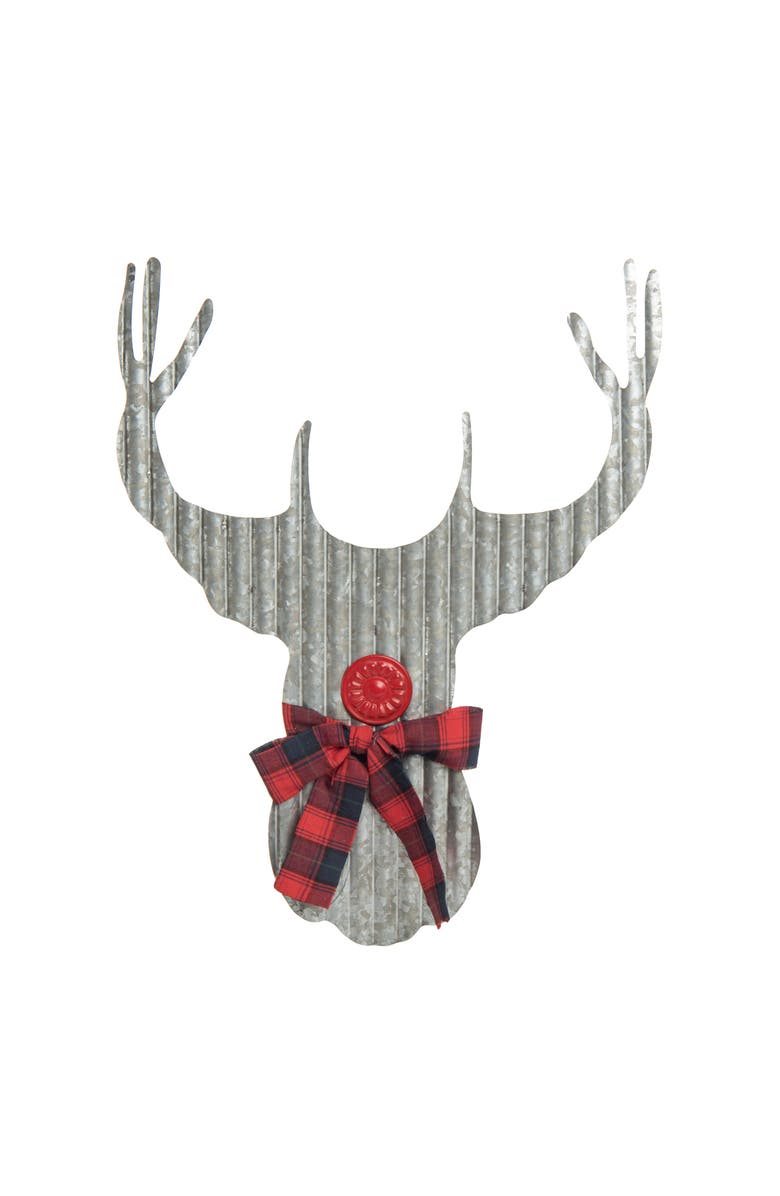 Transpac Gray Metal Corrugated Reindeer Wall Decor with Scarf - Holiday Art, Main, color, Grey