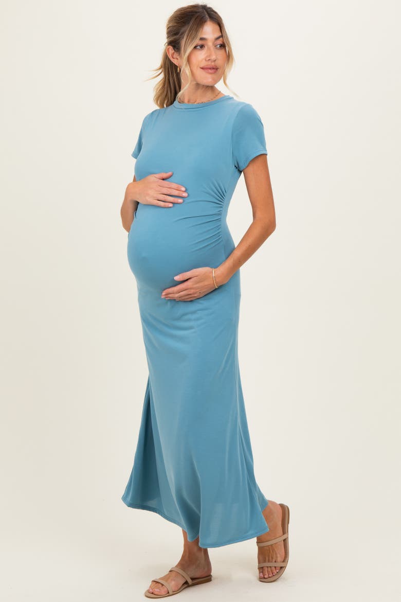 Short Sleeve Ruched Midi Dress, Alternate, color, Blue