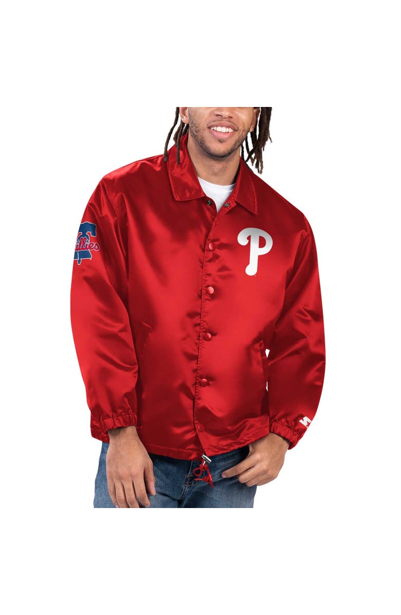 STARTER Men's Starter Red Philadelphia Phillies Option Route Satin Full-Snap Jacket, Main, color, 