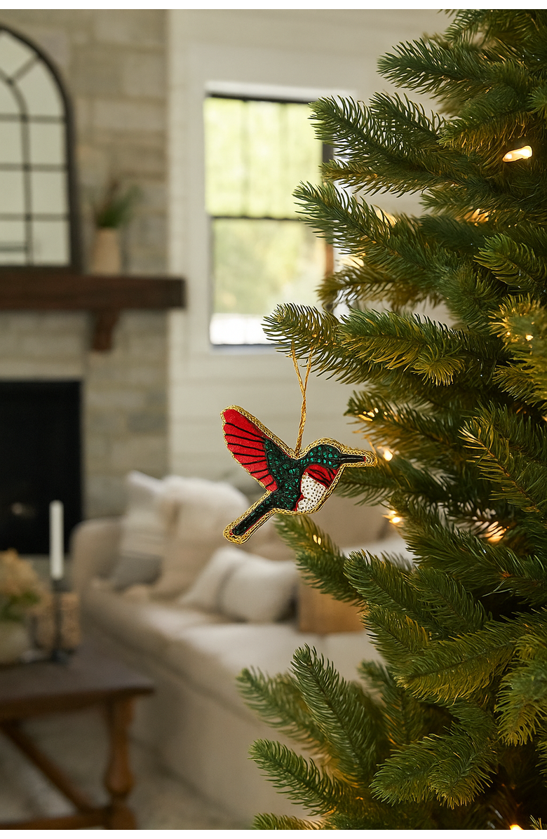 Matr Boomie Larissa Plush Hummingbird Beaded Fabric Ornament - Embroidered, Alternate, color, Red