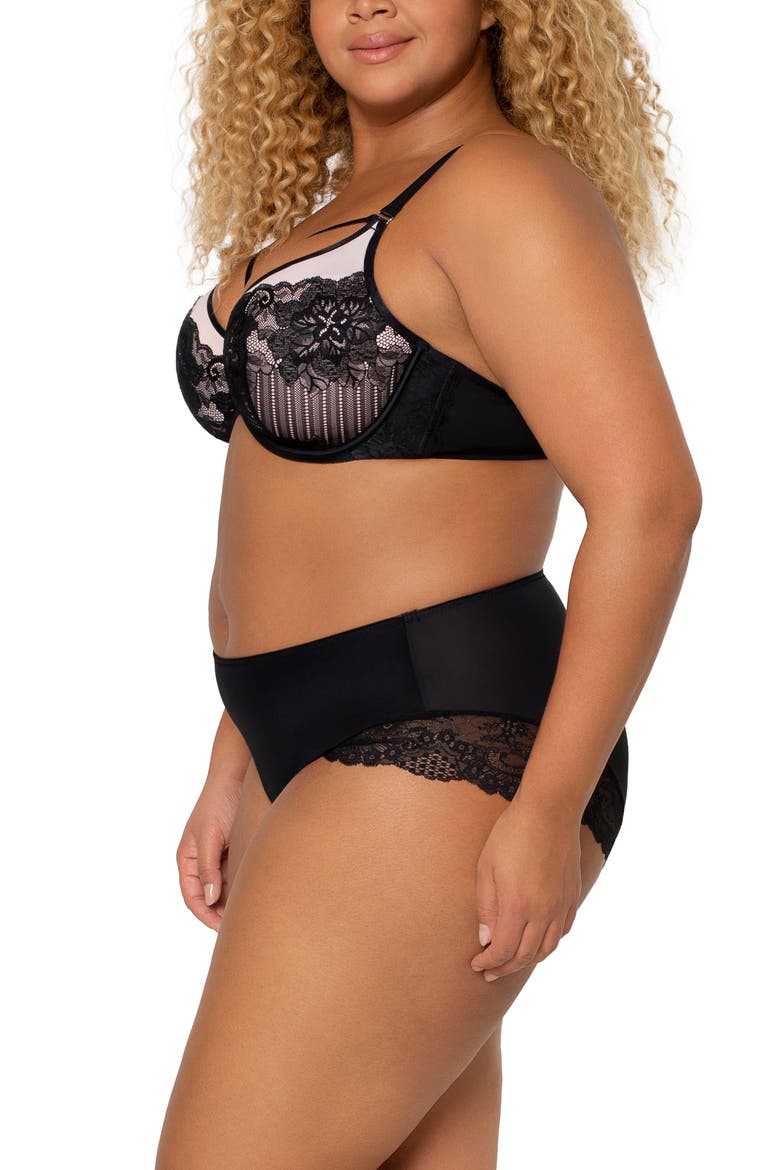 Tulip Strappy Lace Push-Up Bra, Alternate, color, BLACK W/ ADOBE ROSE
