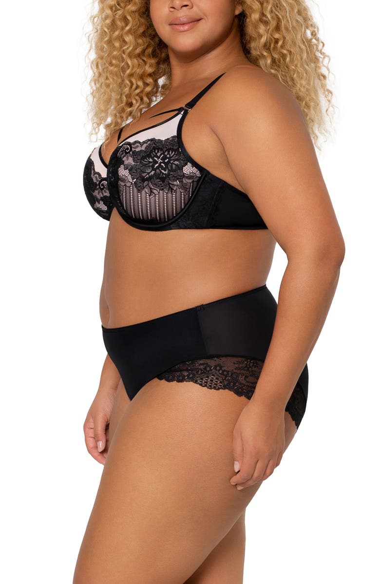 Curvy Couture Tulip Strappy Lace Push-Up Bra, Alternate, color, Black W/ Adobe Rose