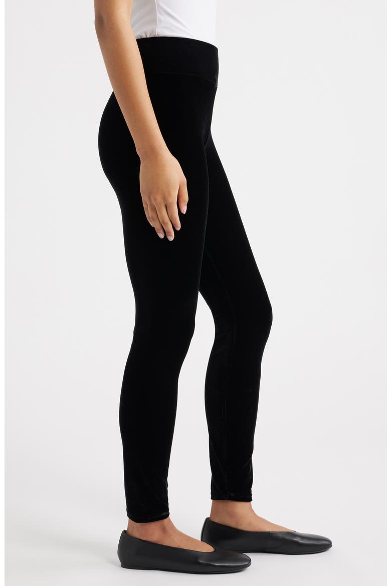 High Waist Velvet Leggings, Alternate, color, BLACK