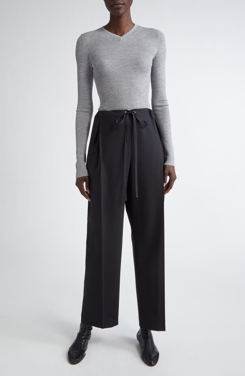 Khaite Trenton Pleated Tropical Wool Drawstring Pants, Alternate, color,