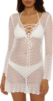 Becca Treasure Island Long Sleeve Reversible Open Knit Cover-Up Tunic