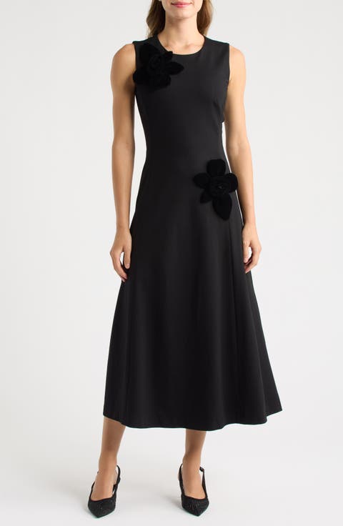 Velvet Floral Appliqu Fit & Flare Dress
