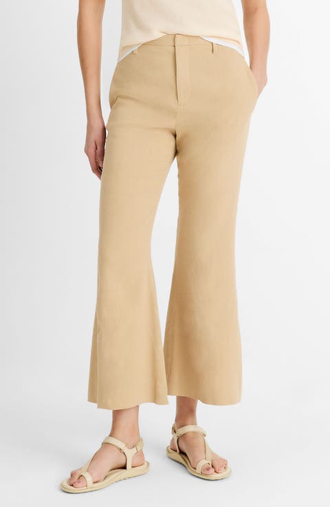 Linen Blend Crop Flare Pants