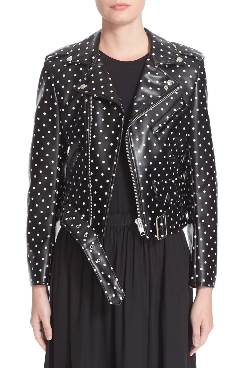 Comme des Garçons Polka Dot Faux Leather Moto Jacket, Main, color,