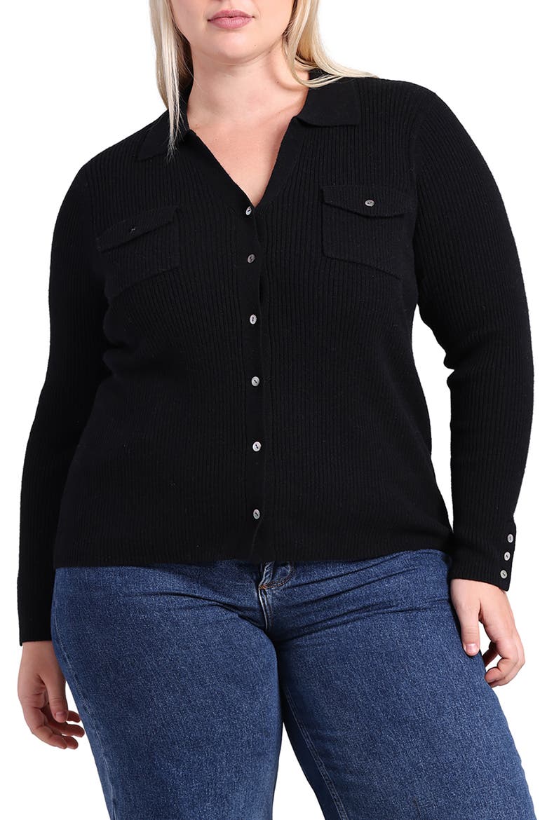 Rib Cashmere Cardigan, Main, color, BLACK