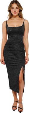 Popilush Shapewear Metallic Knit Bodycon Sculpting Midi Slip Dress