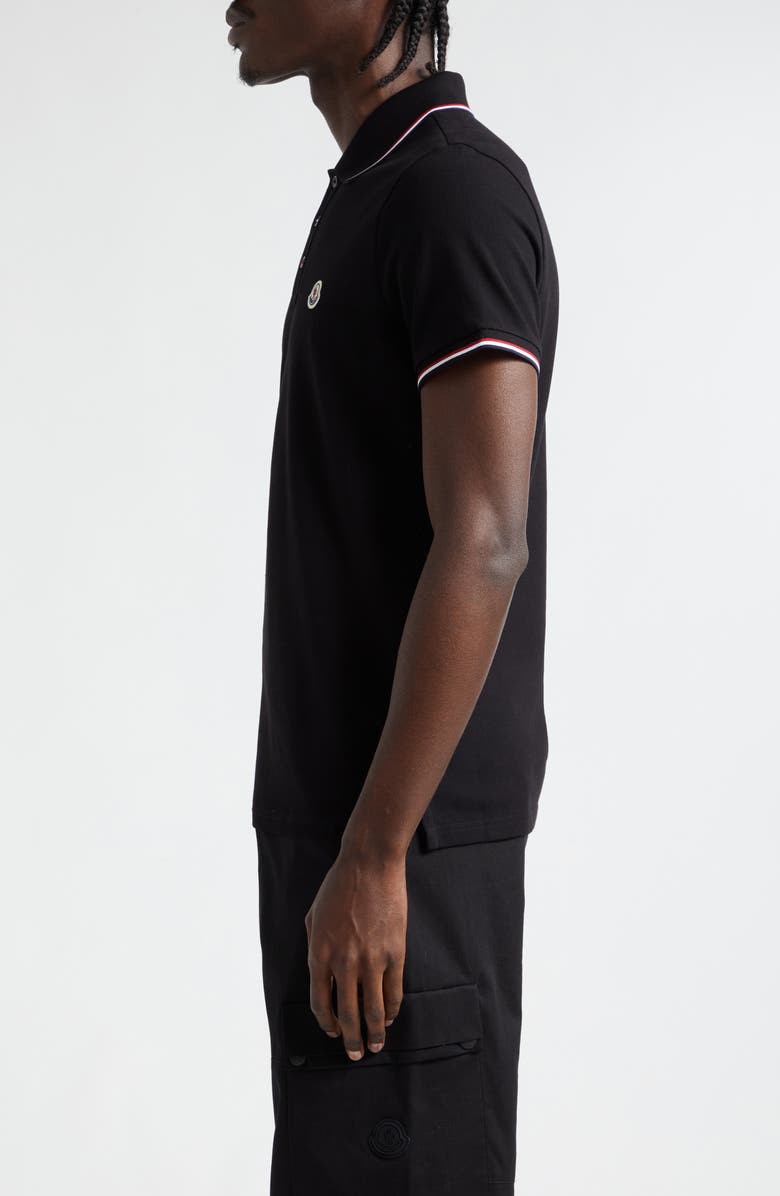Moncler Tipped Cotton Piqué Polo, Alternate, color, Black
