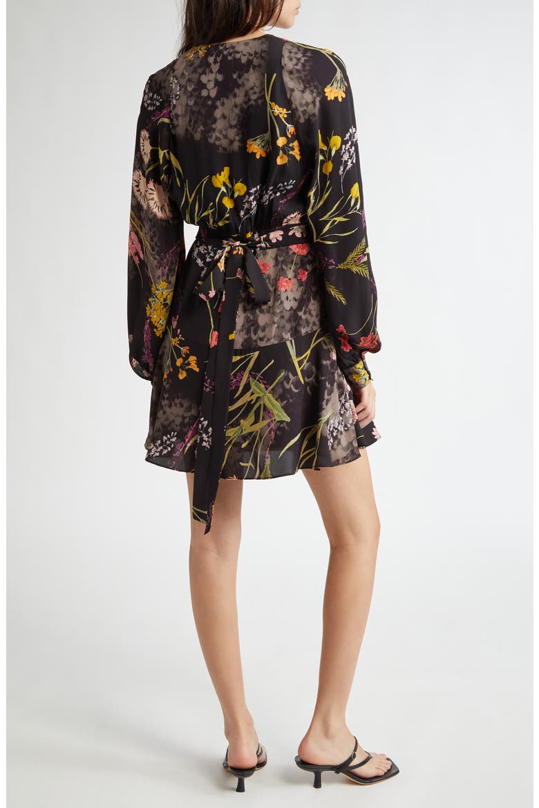 Keira Floral Long Sleeve Minidress, Alternate, color, BLACK