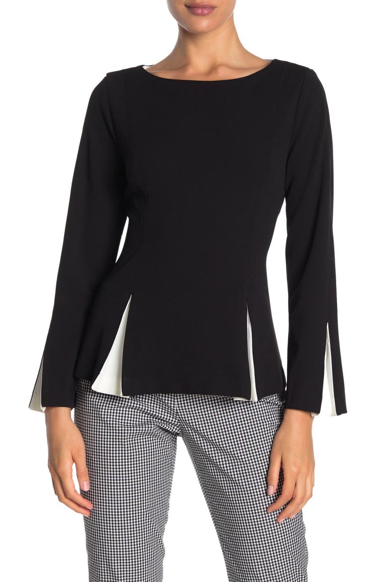 Long Sleeve Crew Neck Top, Main, color, BLACK/WHITE