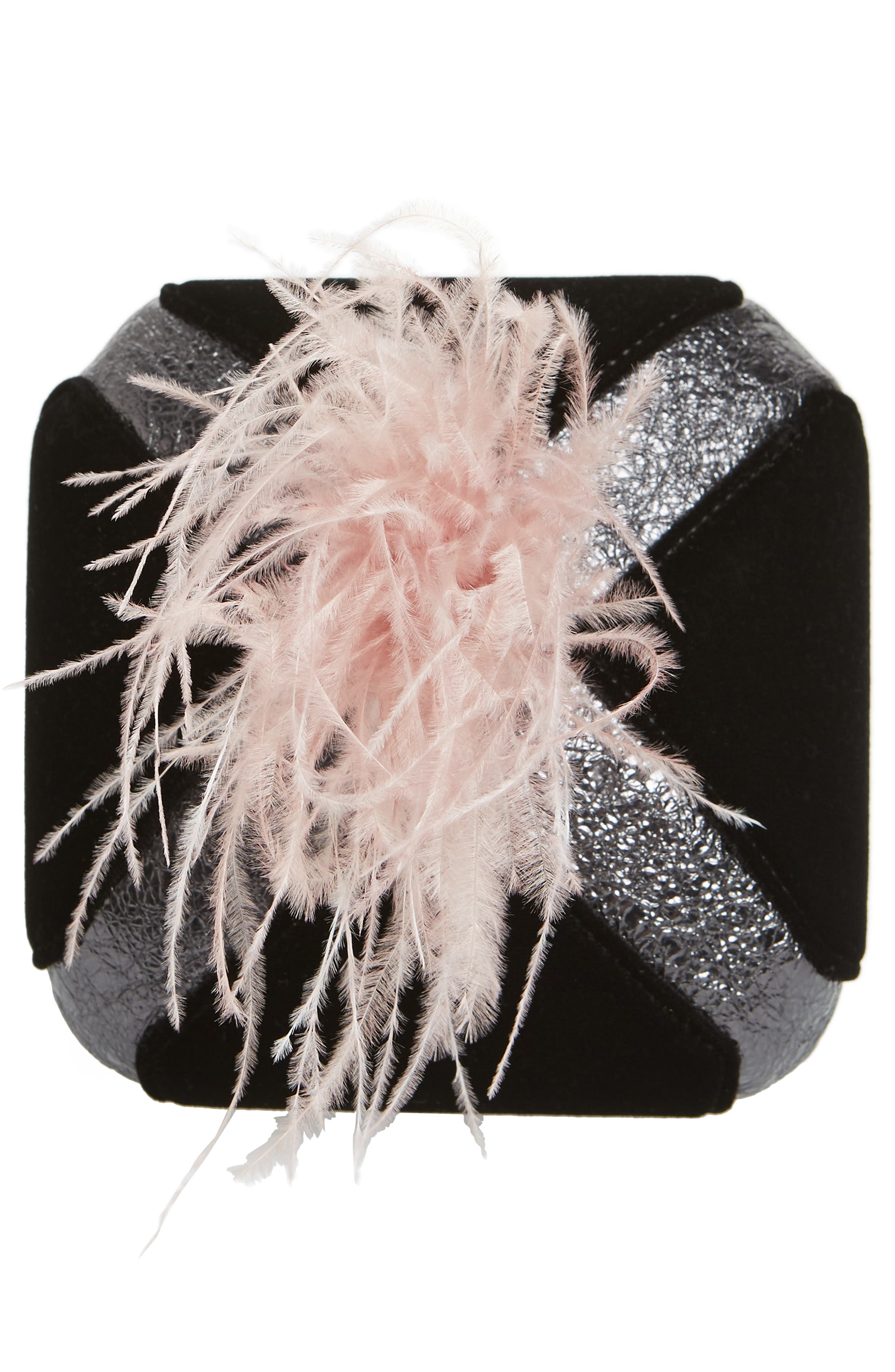 the VOLON Cindy Leather & Velvet Clutch, Alternate, color, 