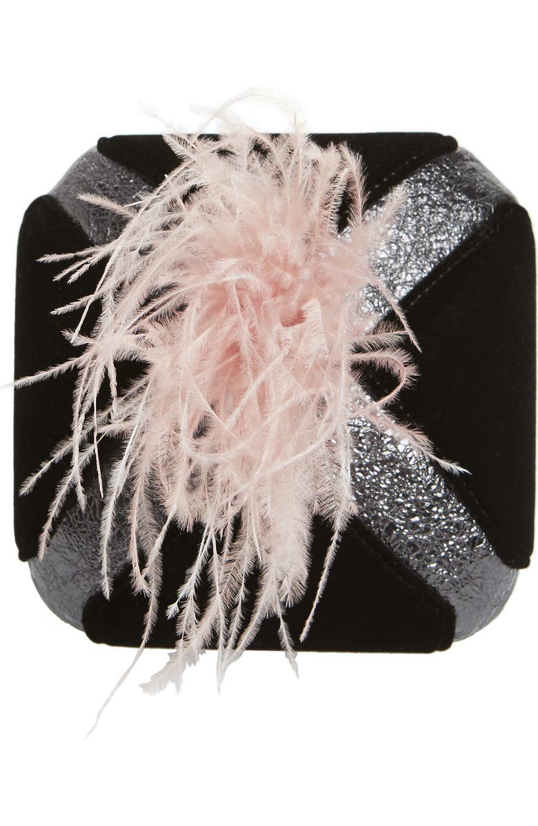 the VOLON Cindy Leather & Velvet Clutch, Alternate, color,