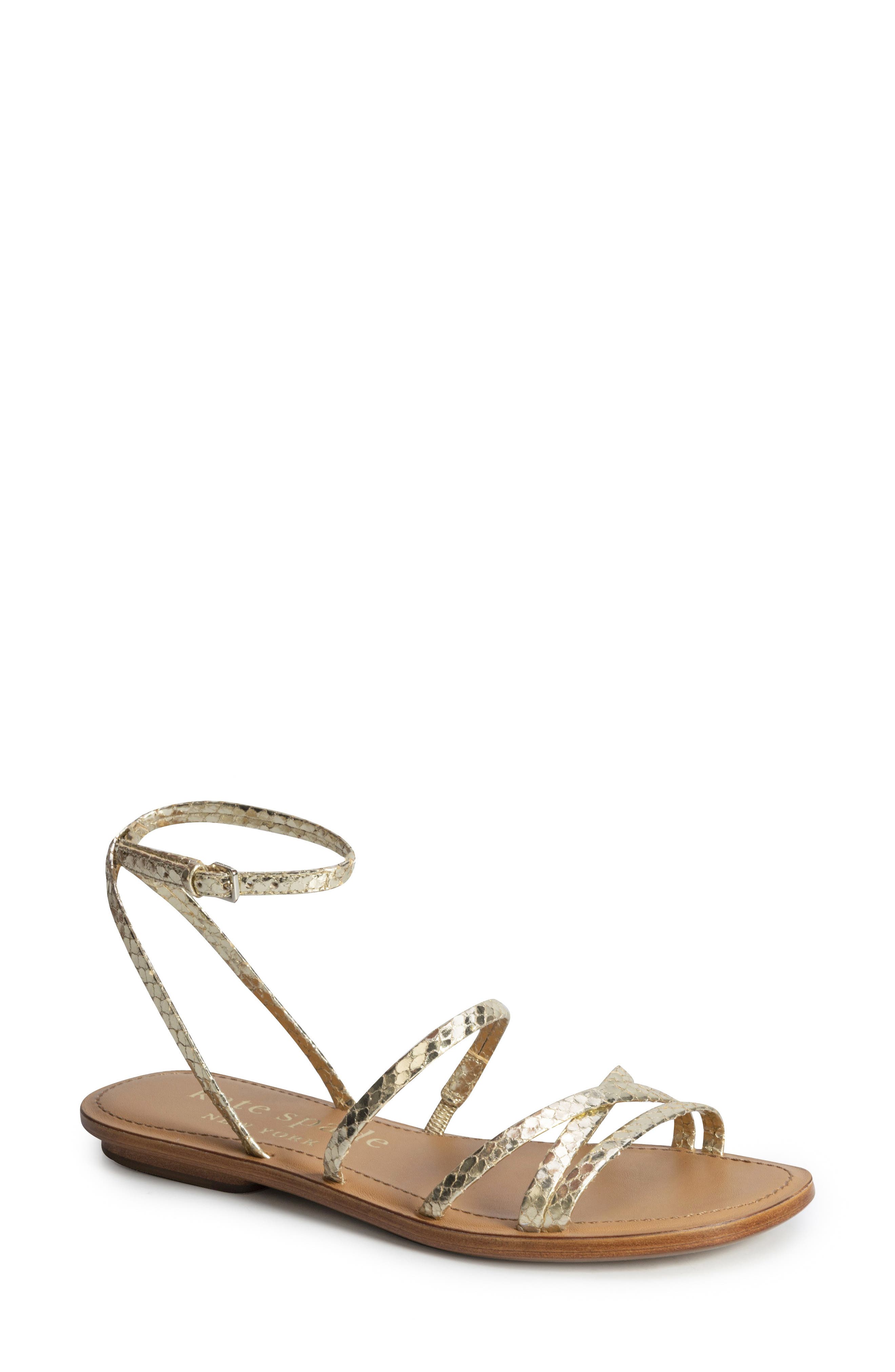 Kate Spade New York cove metallic snakeskin embossed sandal, Main, color, 