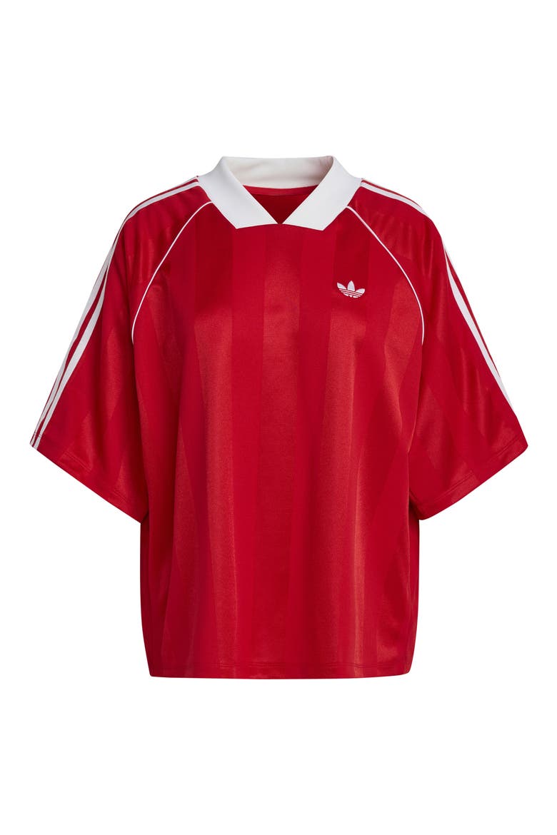 3-Stripes Jacquard V-Neck Top, Alternate, color, BETTER SCARLET/