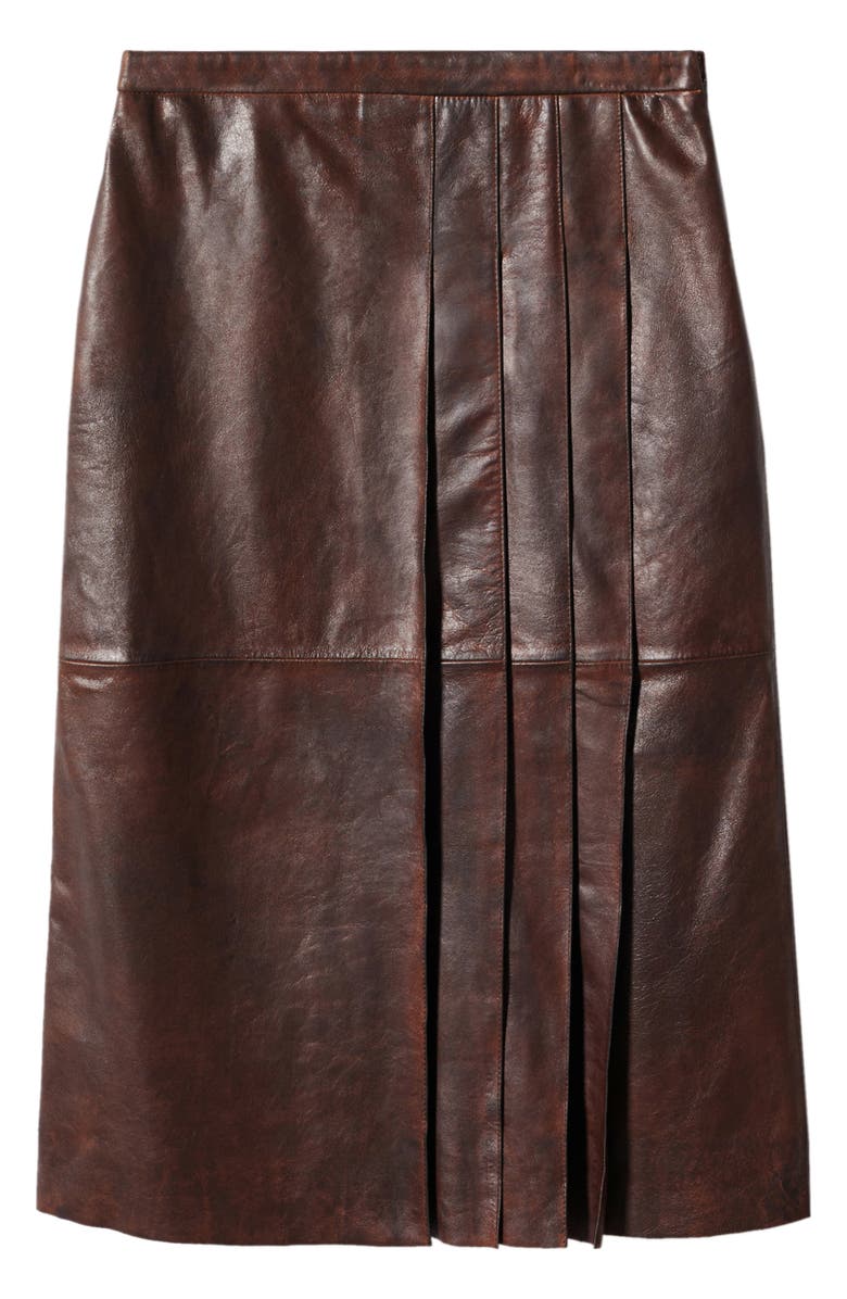 MANGO Pleated Leather Midi Skirt, Alternate, color,