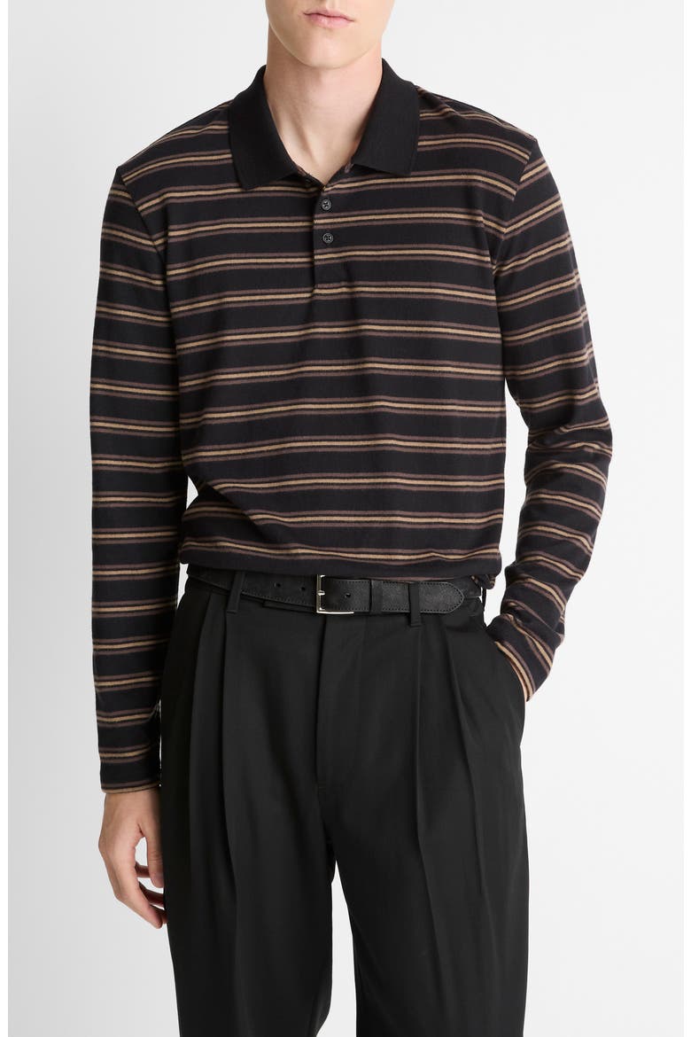 Striped Long Sleeve Jersey Polo, Main, color, BLACK COMBO