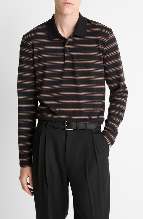 Vince Striped Long Sleeve Jersey Polo In Black