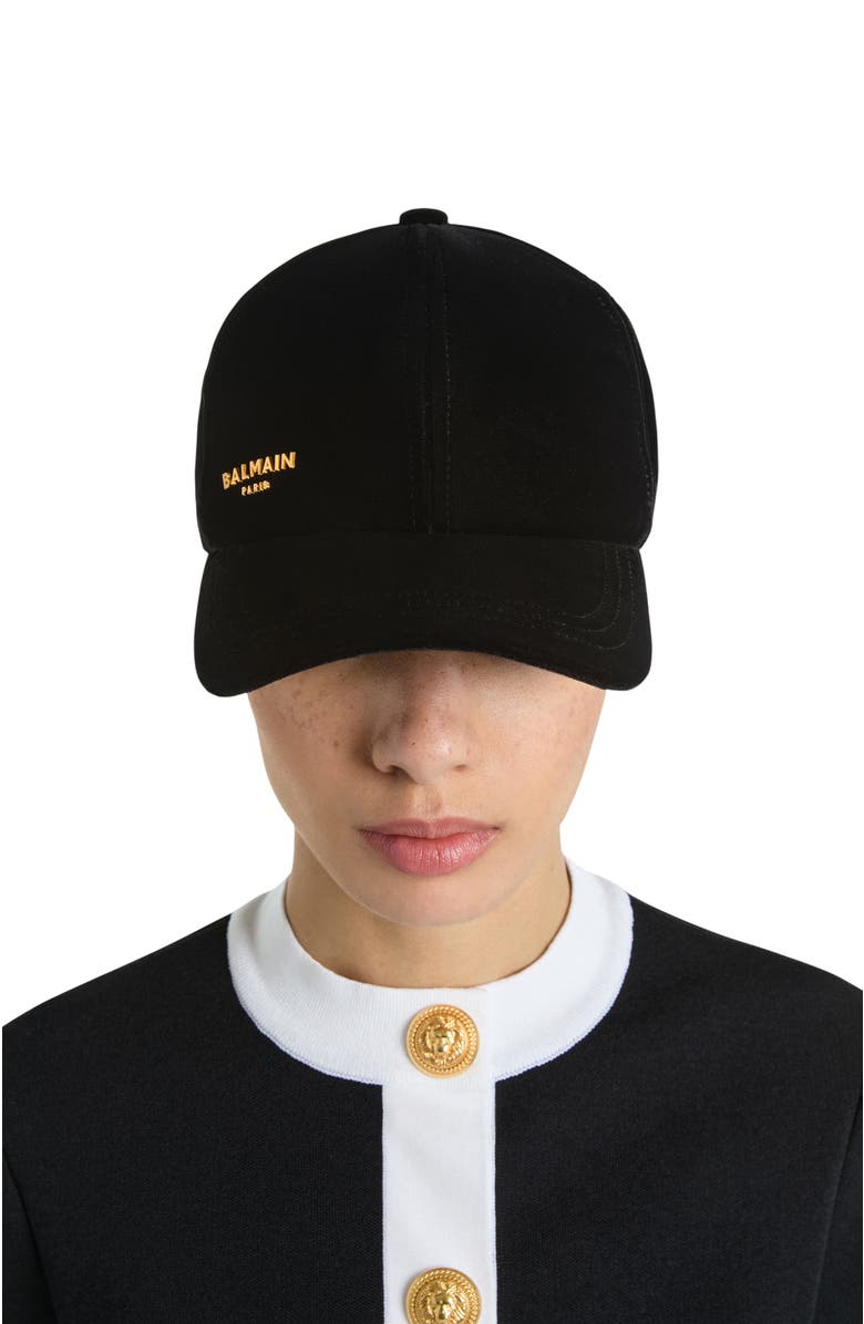 Balmain Paris velvet cap, Alternate, color, Black