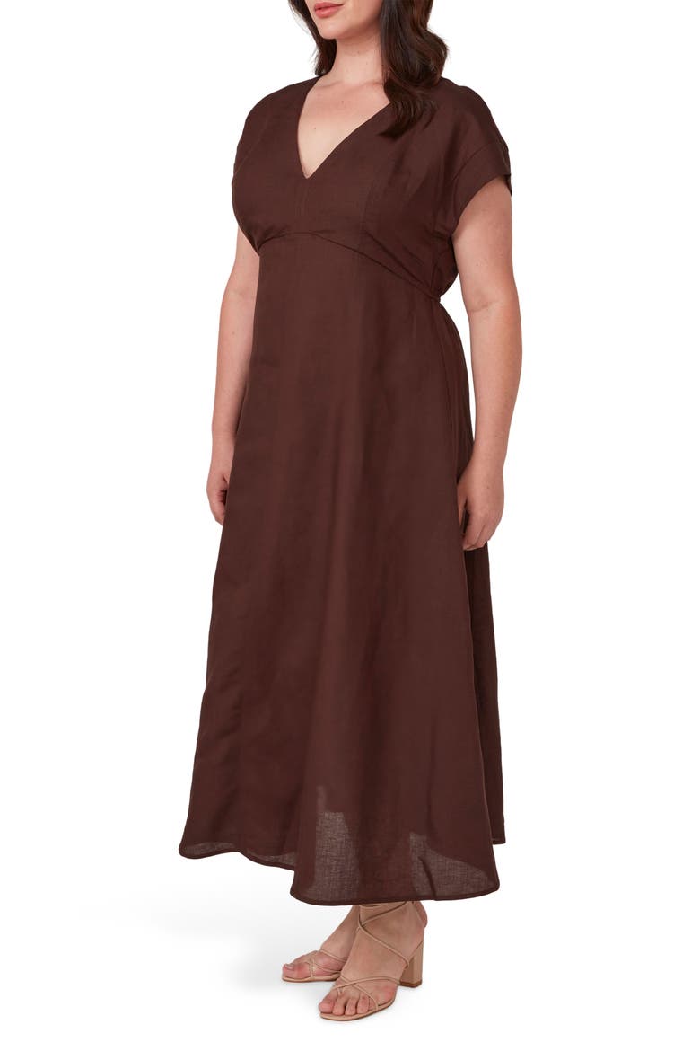 Aubrey Cutout Linen Blend Midi Dress, Alternate, color, CHOCOLATE