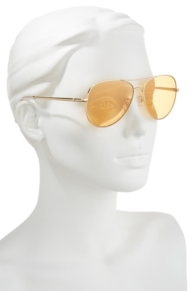 Tory Burch 60mm Pilot Sunglasses, Alternate, color, Yellow Gold / Orange
