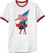 SUPERMAN Men's Proud American Flag Short Sleeve Ringer T-Shirt