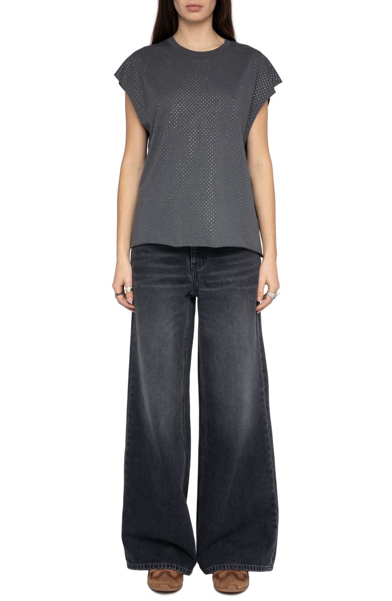 Zadig & Voltaire Cloe Strass Crystal Embellished Dolman Sleeve Top, Alternate, color, Medium Grey