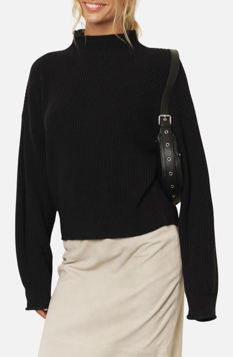 Ribbed Mock Neck Cropped Sweater