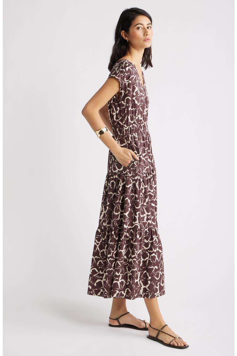 Tiered Poplin Maxi Dress, Alternate, color, BROWN FLOATING GINKO
