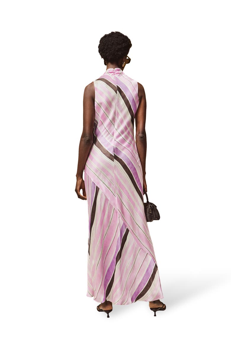 Phoebe Stripe Cowl Neck Satin Dress, Alternate, color, Pink