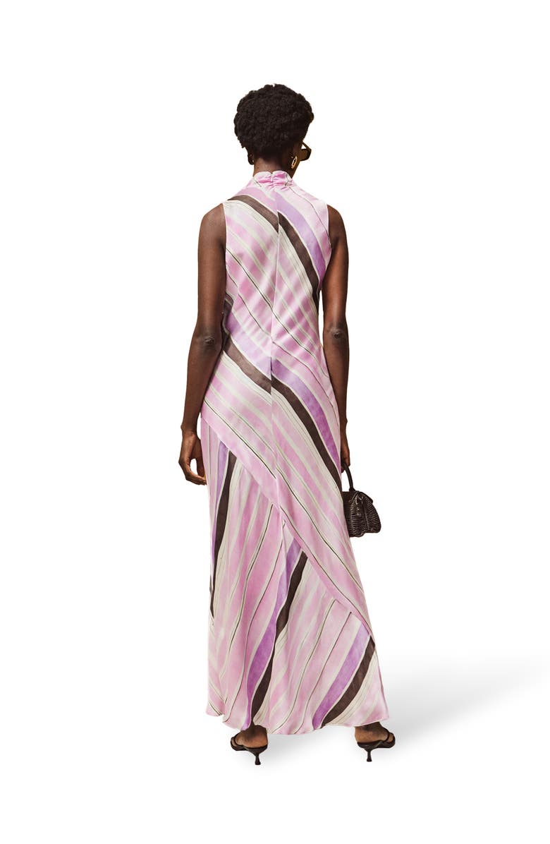 Ro&Zo Phoebe Stripe Cowl Neck Satin Dress, Alternate, color, Pink