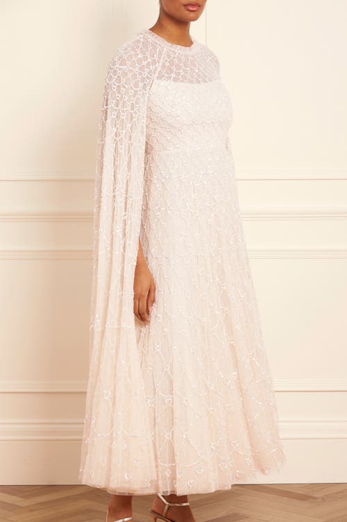 Needle & Thread Heart Lattice Cape Ankle Gown In Neutral