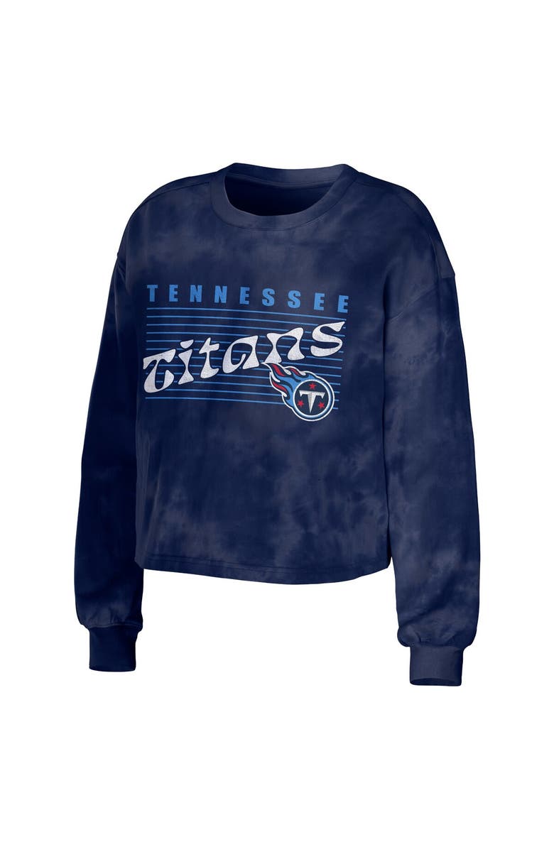 WEAR by Erin Andrews Women's WEAR by Erin Andrews Navy Tennessee Titans Tie-Dye Cropped Pullover Sweatshirt & Shorts Lounge Set, Alternate, color, Navy
