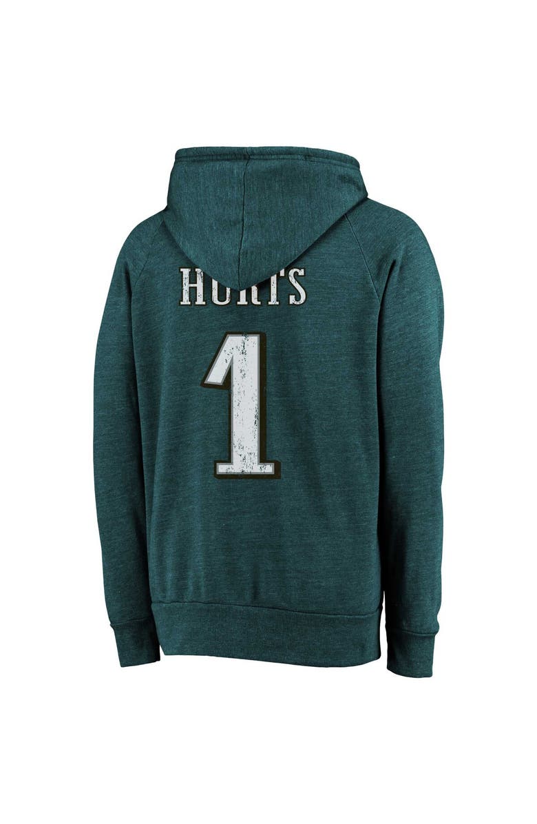 Majestic Threads Men's Majestic Threads Jalen Hurts Midnight Green Philadelphia Eagles Name & Number Tri-Blend Pullover Hoodie, Alternate, color, Green
