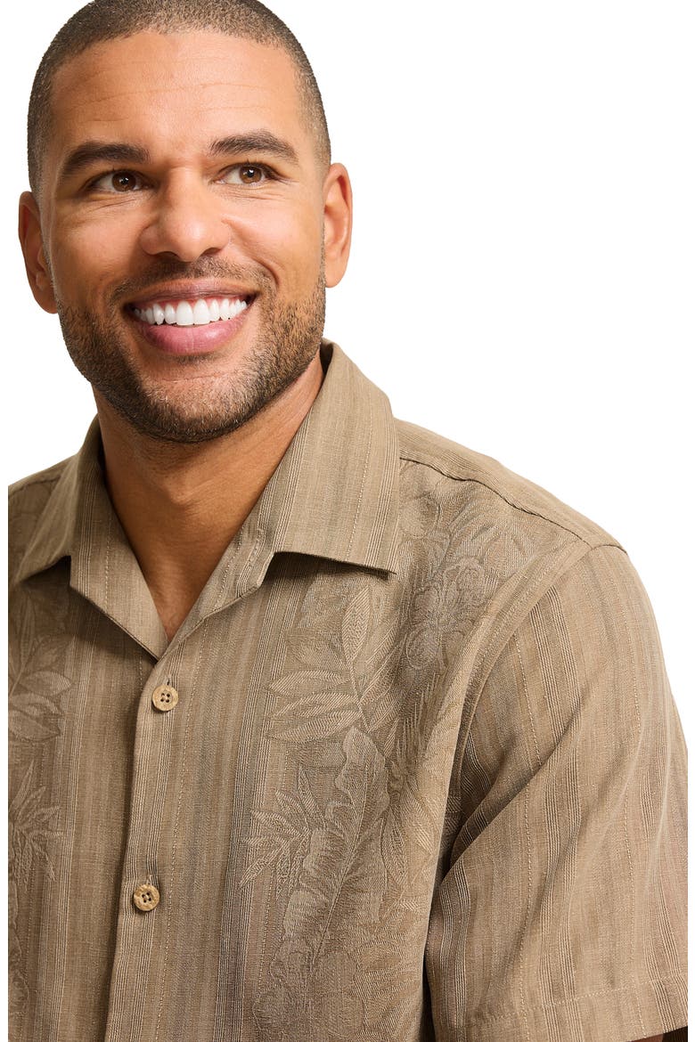 Maui Border Silk Short Sleeve Button-Up Shirt, Alternate, color, SOFT BROWN