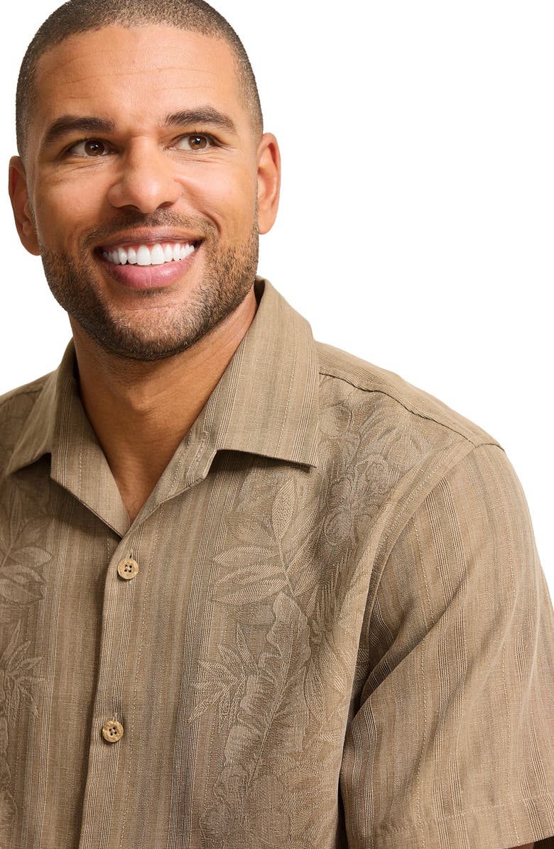 Tommy Bahama Maui Border Short Sleeve Silk Button-Up Shirt, Alternate, color, Soft Brown