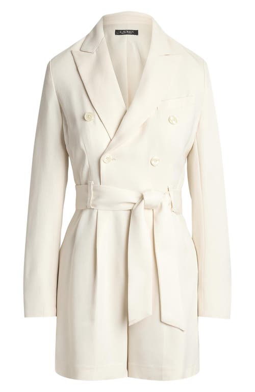 Shop Ralph Lauren Lauren  Belted Long Sleeve Double Breasted Romper In Mascarpone Cream