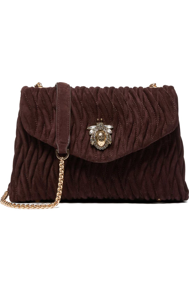 Dune London Darling Matelassé Suede Crossbody Bag, Main, color,