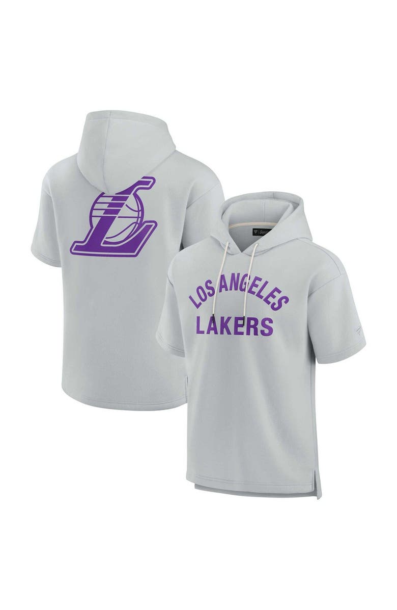 Fanatics Signature Unisex Fanatics Signature Gray Los Angeles Lakers Elements Super Soft Fleece Short Sleeve Pullover Hoodie, Main, color, 