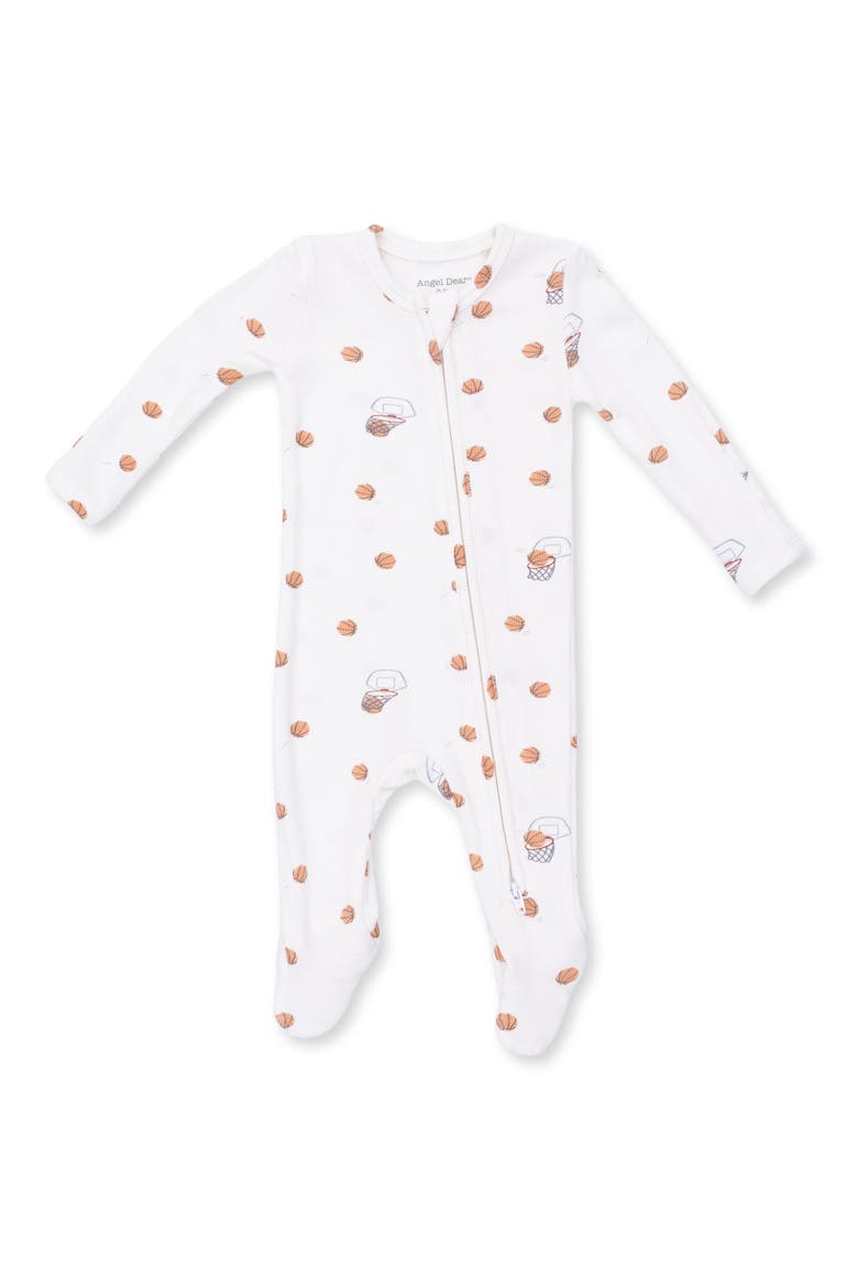 Mini Basketballs Rib Two-Way Zip Footie, Main, color, IVORY
