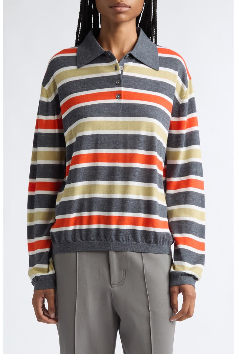 Ryan Stripe Merino Wool Polo Sweater, Main, color, CHARCOAL MELANGE