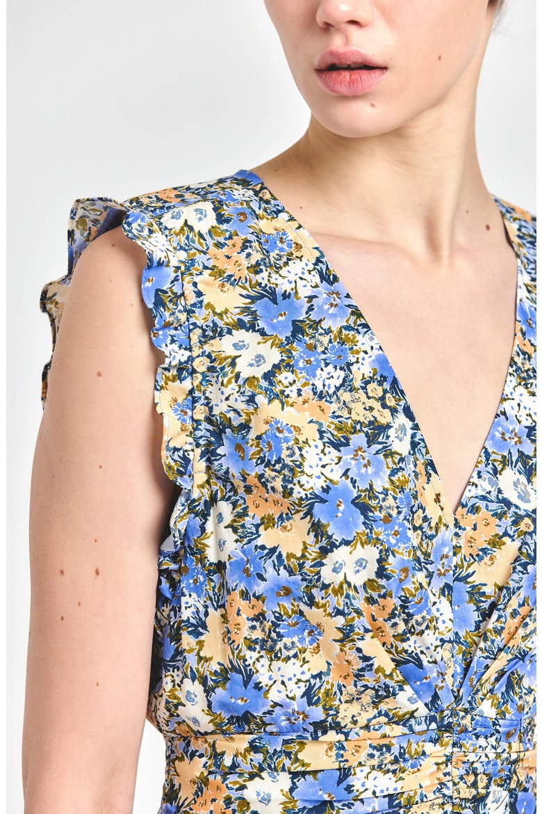 Kris Floral Sleeveless Cotton Minidress, Alternate, color, BLUE TAN BLOOM