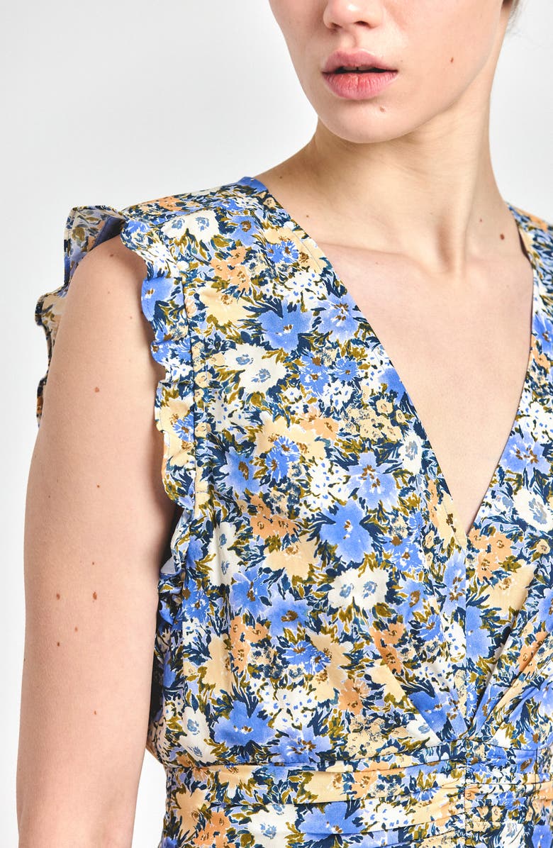 Derek Lam Kris Floral Sleeveless Cotton Minidress, Alternate, color, Blue Tan Bloom