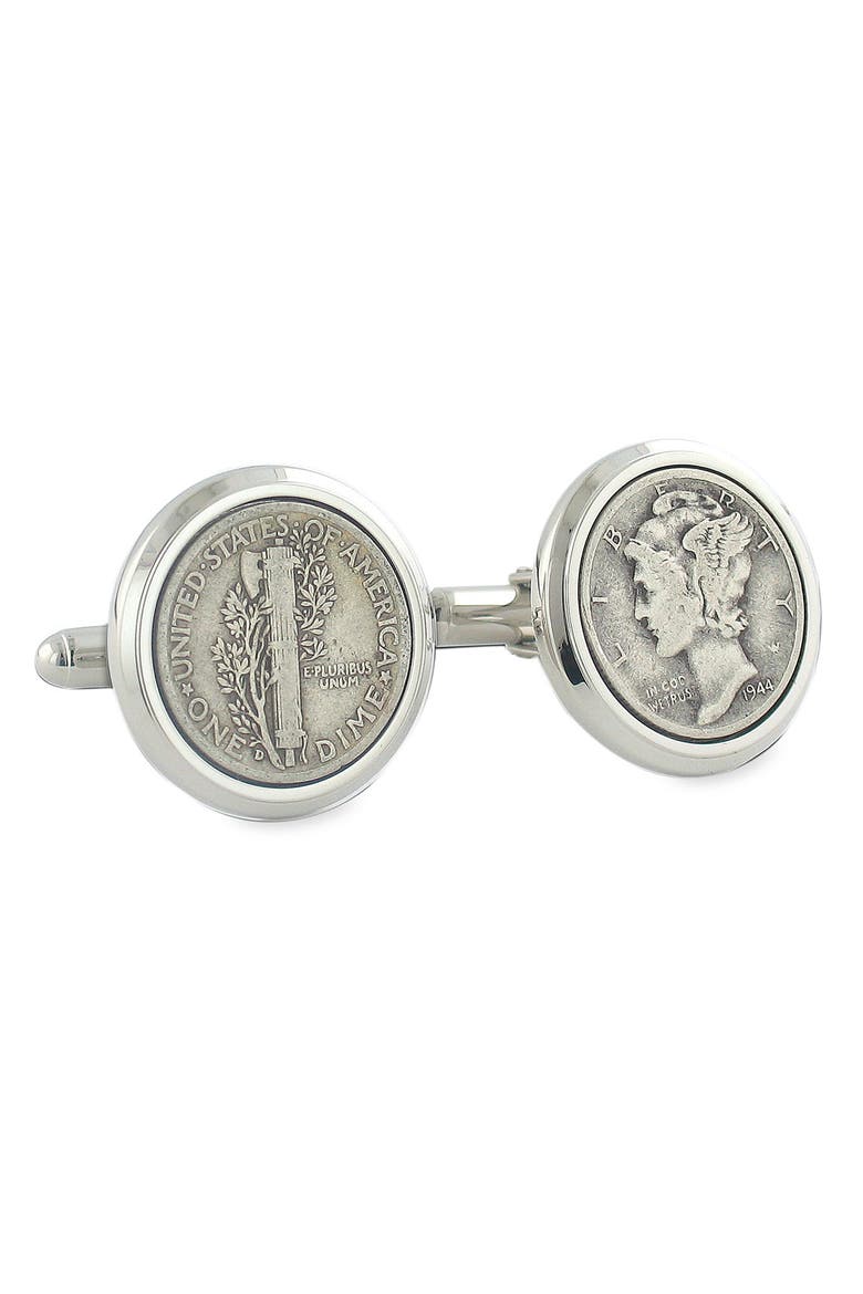 Mercury Dime Cuff Links, Main, color, SILVER DIME
